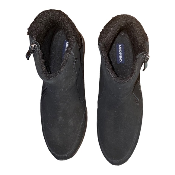 Lands End Women's Insulated Snow Boots Black Suede and Faux Fur Sz 8.5 side zip - Picture 9 of 12